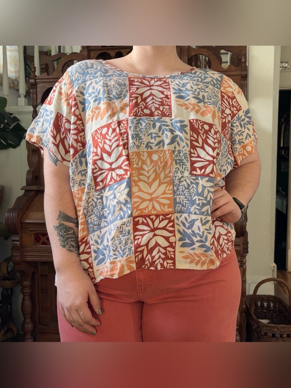 Sigrid Olsen 100% linen boho bohemian Lagenlook cottage top